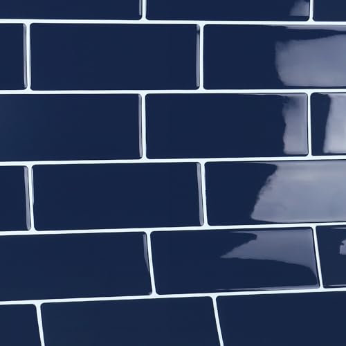 VaryPaper Self Adhesive Navy Blue Tile Stickers Peel and Stick Tiles Kitchen 30.5cmx30.5cm 10 Pieces Stick on Bathroom Tiles Kitchen Wall Stickers Stick and Peel Backsplash Tile Transfers