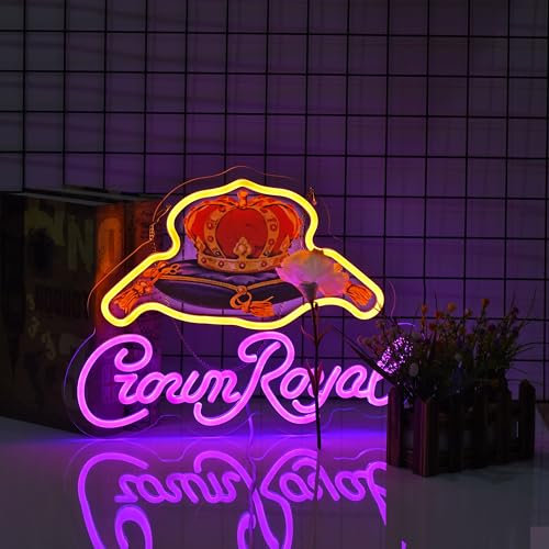 Yooyneon Neon Sign for Wall Décor Crown Art Neon Light Whiskey LED Signs with Dimmer for Man Cave Beer Bar Decor(17x13inch)