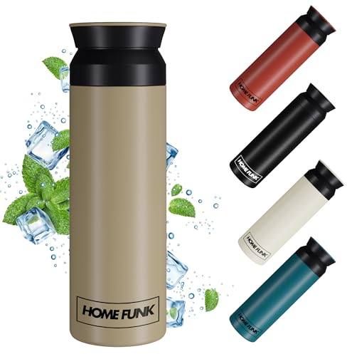 HOMEFUNK™ - 500ML Stainless Steel Thermal Flask, Double Wall Insulation, Secure Lid, Hot & Cold Drinks, Baby Bottles, 12HR Warm, 24HR Cold (Forest Green)