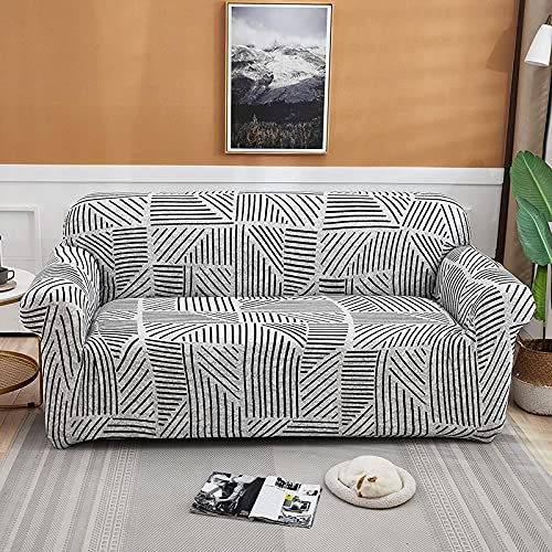 Sofaschoner Schwarz Weiß Sofaüberwurf Weich Spandex Sofaschoner rutschfest Couch Überwurf Waschbare Sofa Überzug Sofabezug mit Elastischen Riemen Sofabezug L Form Universelle 1 Sitzer