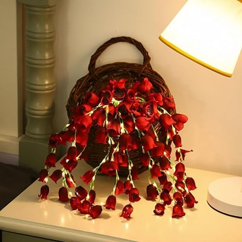 SUAVER Künstliche Lilie Blumen Bouquet Light, 10pcs Blumenstrauß LED beleuchtet,leuchtende Deko innen,batteriebetrieben,Geschenk für Frauen,Mama,Freundin, Muttertagsgeschenk Weihnachten (Rot)