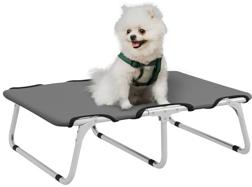 PawHut Hundebett Outdoor Faltbare Haustierliege Hundeliege Hundeschlafplatz Erhöhtes Haustierbett Schlafplatz für Kleine Hunde, Metall, Oxford, Grau, 71 x 58 x 20 cm