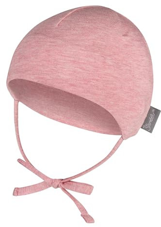 Sterntaler OCS Beanie Melange – Mädchen Baby Mütze mit angeschnittenen Ohrenklappen & Bindeband – aus Melange-Singlejersey (Bio), doppellagig – Übergangsmütze ab Geburt – zartrosa, Gr. 37