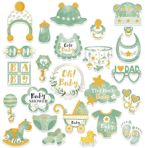 25 Stück Salbeigrün Baby Shower Fotorequisiten, Babyparty Deko, Neugeborene Foto Stützen, Photo Booth Foto Requisiten Fotoaccessoires Babyparty Deko fur Baby Party. Babydusche Photobooth Stützen