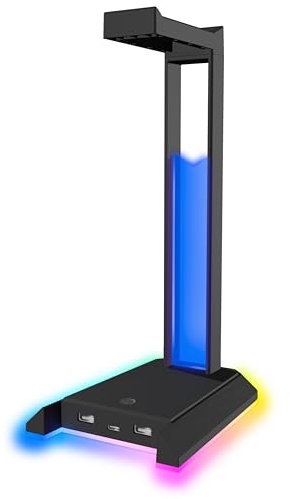 Speedlink EXCELLO NX Headset Stand - Support Casque Gamer PC RGB éclairage avec Hub USB 2.0, LED RVB 9 Modes Illumination, 1 USB-C et 2 USB-A Port, Support Casque de Jeu, Noir