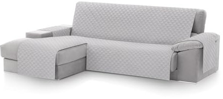 Textil-home MALU Chaise Longue Sofa Bezug, Schutz für Linke Arm Gesteppte Sofas - sofaueberwurf L Form - Größe -240cm. Farbe Hellgrau (Vorderansicht)