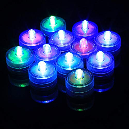 Risegun 12 Stück tauchfähige LED-Lichter, Teelichter, Kerze, CR2032, batteriebetrieben, wasserdichte Unterwasser-LED-Pool-Lichter, für Teich, Brunnen, Papierlaterne, Hochzeits-Party-Tischaufsätze