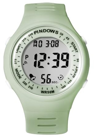 PINDOWS Unisex Armbanduhr mit großen Ziffern, Analoges Quarzwerk Herren-Digitaluhr, Wasserdicht elektronische LED-Uhr, lässige Uhr mit EL-Hintergrundbeleuchtung,Matcha