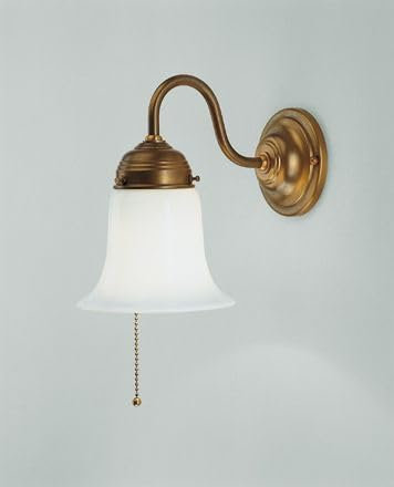 Wandleuchte Messing Glas in Berliner Messing Wohnzimmer Schlafzimmer Flur T:23 cm E27 mit Zugschalter Jugendstil elegante Wandlampe blendarm