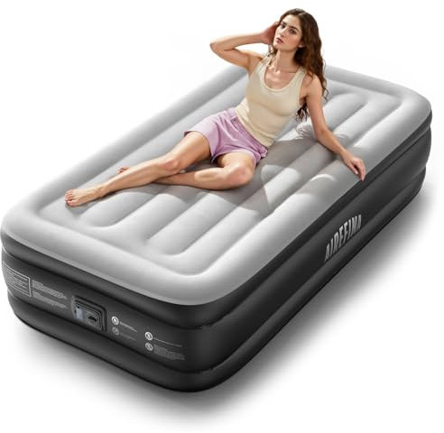 Airefina Luxury Single Airbed, Inflatable Air Mattress with Built-in Electric Pump, 2-Min Fast Inflation/Deflation, Portable Blow Up Mattress for Home Guests, Camping & Travel, 190x99x46cm
