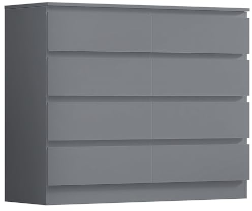 Nera 8 Drawer Chest of Drawers Wood, Dresser Drawers for Bedroom Furniture Storage Unit Drawers for Clothes (Matt Grey)