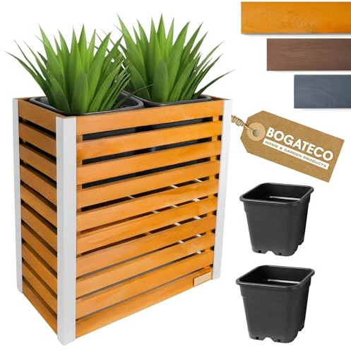 BOGATECO Blumenkasten aus Holz | Pflanzkasten | Blumentopf 82x68x36 cm | Kräutertopf für zu Hause Garten Balkon Terrasse | Topf mit Kunststoffeinsatz | Imprägniert | Hellbraun