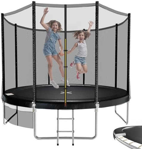 JUMMICO Trampolin Outdoor Ø 183/228/305/366/427 cm, Gartentrampolin für Kinder mit Leiter und Seitentasche (Schwarz,305cm)