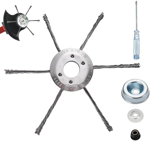 9Inch Universal Steel Wire Trimmer Head for Gas Weed Eaters with 4 Accessories,Universal Steel Wire Weed Eater Blade for 25.4mm Hole Petrol Weed Eater (6 Blade)