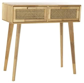 Console Table d'entrée d'entrée avec 2 tiroirs en Bois et rotin 80,5 x 30 x 78 cm