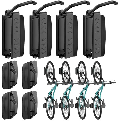 PEGZONE Heavy Duty Swivel Bike Wall Mount, Holds up to 35 kg, 4 Pack, Black | Adjustable Bike Rack Garage, Swivel ±65°, Space-saving Bike Hanger for Garage, Sturdy Indroor Bicycle Wall Storage, Black
