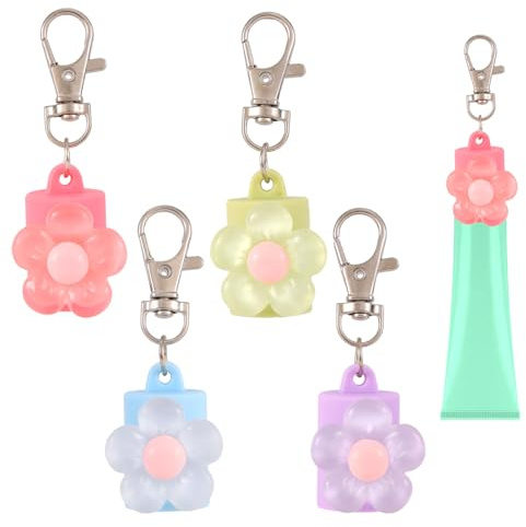 Mikovivi 4stk Lipgloss-Schlüsselanhänger, Mini-Lipgloss-Halter Blumen-Schlüsselanhänger Tragbarer Lippenbalsam-Schlüsselanhänger für Damen Tasche Geldbörse Durchdachte Geschenke (4 Farben)