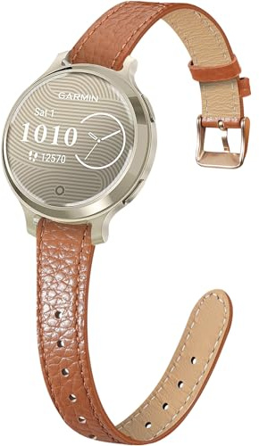 HQzon 14mm Slim Leather Band Compatible with Garmin Garmin Lily 2/Lily 2 Classic/Active, Quick Release Thin Narrow Soft Strap for Women Men