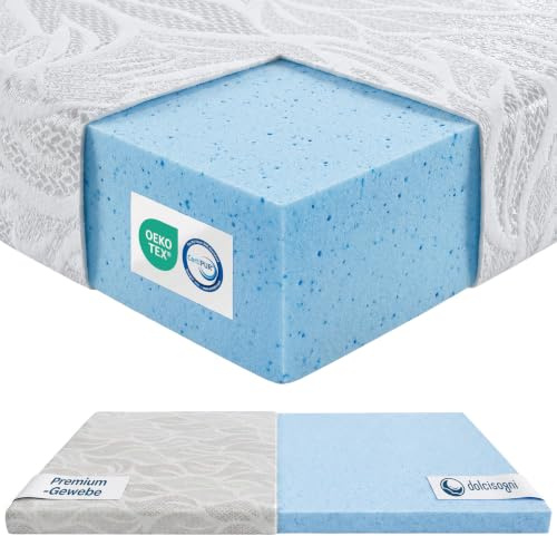 DOLCISOGNI Gel Memory Topper 140x200cm | H1/H2 Matratzentopper kühlend mit Silver Yarn Bezug | Antibakterieller Matratzenschoner 140x200cm | 7cm Höhe