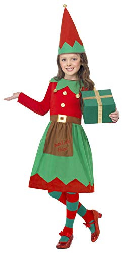 Smiffys Santa's Little Helper Costume, Red & Green with Dress & Hat, Christmas Children's Fancy Dress, Elf Dress Up Costumes