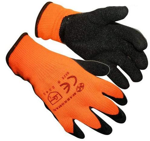 BARGAINS-Galore® 12 Pairs HI VIZ Thermal Winter Builders Latex Rubber Work Gloves Size 9/ Large Gardening New