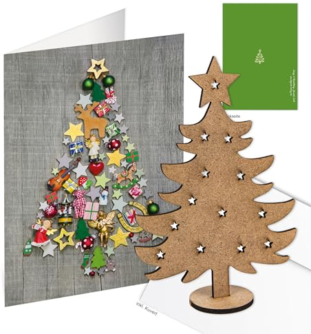 Logbuch-Verlag 3 weihnachtliche Grußkarten mit Kuvert + Geschenk Baum aus Holz - Weihnachtskarte Kunden Mitarbeiter Geschäftspartner