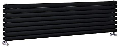 MILANO Black Horizontal Double Oval Panel Radiator 472 x 1790mm