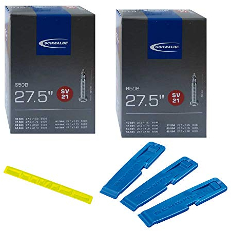 SCHWALBE SV 21 (27,5 Zoll 650 B) 2 Stück Fahrradschlauch mit 40 mm Sclaverand Ventil + 3 Stück Schwalbe Reifenheber