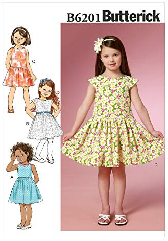 Butterick Patterns 6201 CDD Sizes 2/3/4/5 Children's/Girls Dress, White