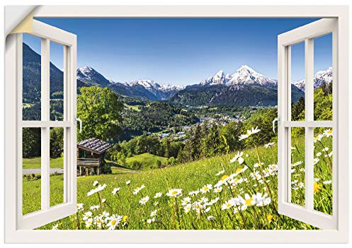 ARTland Wanddeko Wandtattoo selbstklebende Vinylfolie 70x50 cm Fensterblick Fenster Alpen Landschaft Berge Wald Gebirge Wiese Natur T5TQ