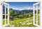 ARTland Wanddeko Wandtattoo selbstklebende Vinylfolie Fensterblick Fenster Alpen Landschaft Berge Wald Gebirge Wiese Natur T5TQ