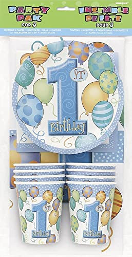 Unique Party 23947 - Blue Balloons 1st Birthday Party Pack for 8 Guests