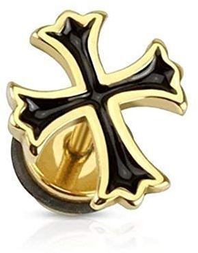 Tapsi´s Coolbodyart® Fake Plug Ohrstecker Edelstahl Chirurgenstahl 316L Eisernes Kreuz Schwarz Gold