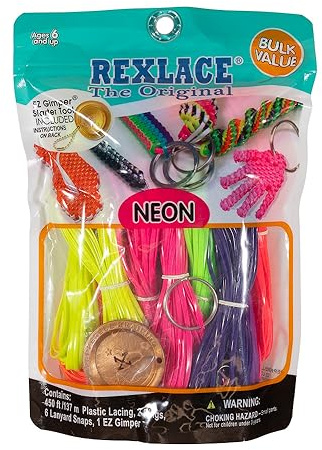 Pepperell Rexlace Schnur, 2 Ringe, 6 Schlüsselbänder, EZ Gimper Perlenschnur Kit, 1 Pack - Neon, 1 Packung