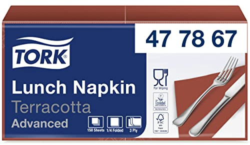 Tork 477867 Soft Lunchservietten Terracotta / 3lagige, saugfähige Papierservietten Orange / Vielfältig verwendbar / Advanced Qualität / 10 x 150 (1500) Servietten / 32,6 x 33 cm (B x L) / 1/4-Falz