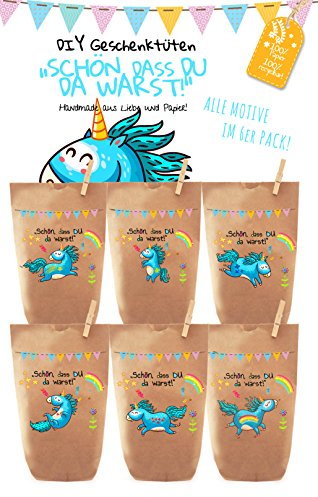 Paul´s Papierfabrik 6 Einhorn Papiertüten Gastgeschenke Mitgebsel Giveaways Kindergeburtstag Hochzeit - Made in Germany!