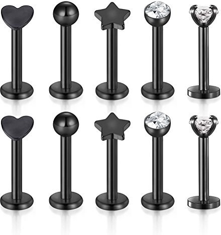 Funseedrr 6 Paar Edelstahl & Acryl Lippenpiercing Labret Stud 16G Ohr Tragus Helix Ohrring Pierrcing 6/8mm (6 Design)