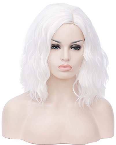 ATAYOU Damen Kurze Weiße Haar Perückefür Karneval Fasching Fastnacht Halloween CosplayKostüm (Weiß)