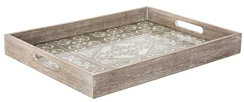 Atmosphera - Bandeja Verano - Madera y Vidrio - Blanco - 40x4-5 cm