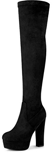 Allegra K Women's Platform Block Heel Over Knee High Boots Black 7 UK/Label Size 9 US
