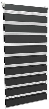 Aufun Doppelrollo Klemmfix ohne Bohren 70 x 120 cm (B x L) Klemmrollo Sonnenschutzrollo Fensterrollo mit Kettenzug für Fenster & Türen, Zebrarollo Seitenzugrollo Moderner Sichtschutz, Schwarz