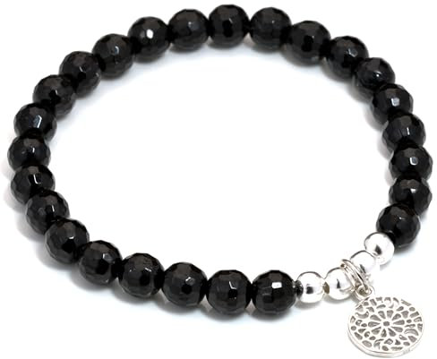 KARYSMA Armband schwarzer Turmalin, Schörl-Armband mit Mandala, 725er Silber, perfektes Geschenk für Frauen