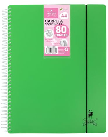 FLEXIBLE SPIRAL CLASSEUR STARPLAST - Organisateurs, avec 80 pochettes, transparent uni, A4, couvercle en plastique résistant. Bureau, école, usage personnel - couleur VERTE.