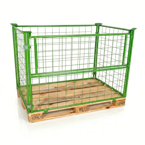 Abrollwerk Juego de 2 marcos de rejilla de 1200 x 800 x 800 mm lacado verde para paletas europeas, caja de rejilla plegable con 800 mm de altura útil para paletas DIN – para industria, jardín y leña