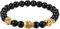 Flongo Herren Armband, 8mm Glas Edelstahl Armband Armreif Link Handgelenk Silber Schwarz Gold Totenkopf Schädel Gebet Kugel Perle Perlen Punk Biker Herren