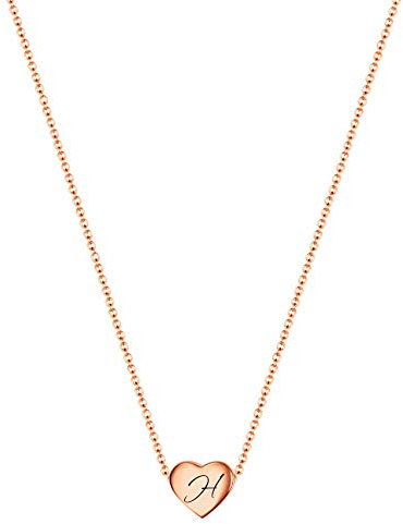 VQYSKO Necklace Ladies Heart Letter Chain-Stainless Steel Name Chains, Exquisitely Small(For Women/Girls/Mom) Birthday Gift, Valentine's Day present (Rose gold-H)