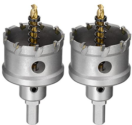 sourcing map 48mm Carbide Hole Cutter, Hole Saws for Stainless Steel Sheet Metal, Non-Slip Triangular Shank Limit Step, with Titanium Coated Center Drill, 2pcs