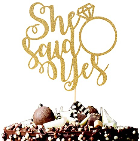 Tortenaufsatz mit Aufschrift She Said Yes – Brautparty, Verlobungsdekoration, Brautantrag, Junggesellinnenabschied, Party-Dekoration, Glitzer-Gold-Kuchenaufsatz