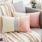 Housses de Coussin Patchwork Rose avec Cuir Rayé Or 30x 50cm Rectangle Velours Taies d'oreiller pour Canapé Chambre Salon Décor de Ferme，Lot de 2