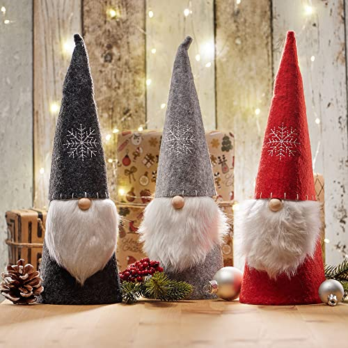 com-four® 3X Weihnachts-Wichtel für die Weihnachtsdeko - winterliche Figur als Dekoartikel - niedliche Tischdeko oder als Raumschmuck (3 Stück - grau rot schwarz)